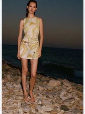 NWT Reformation Nathaly Sheer Mesh Mini Dress XS Abstract Swirl Print